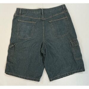 VTG Y2K Bugle Boy Baggy Skater Long Cargo Jorts Mens 38 Dark Wash Gorpcore 90s